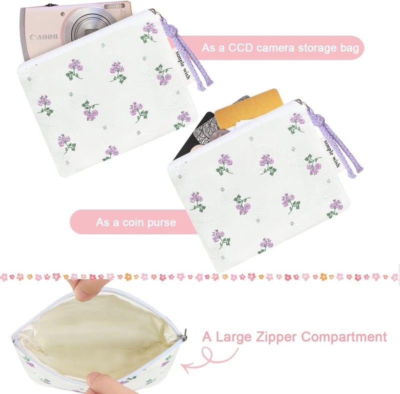 Modacarry Store Cotton Floral Small Organizer Bag Coin Pouch with Cute Prints Zipper for Women Girls (WHTPPL) - Image 2